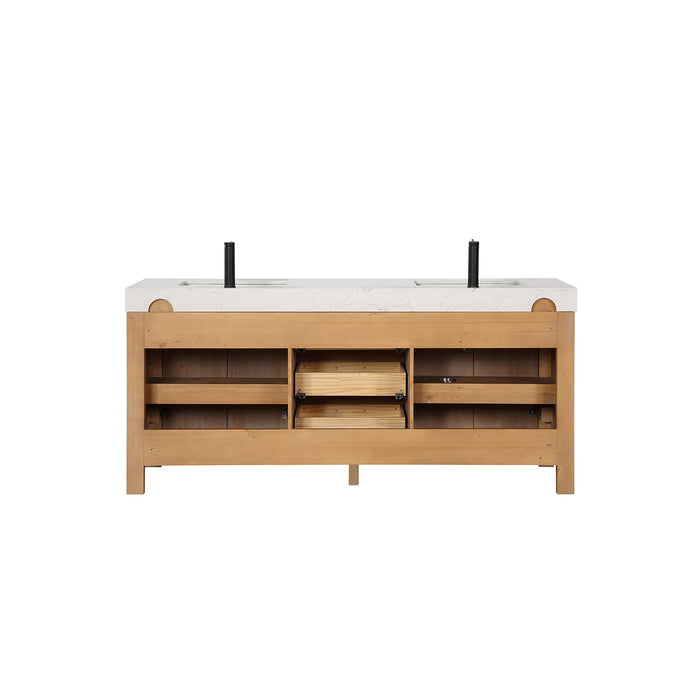 72 Inch Vesper Double Sink Bathroom Vanity – Fir Wood Brown Cabinet with White Countertop and Mirror Included