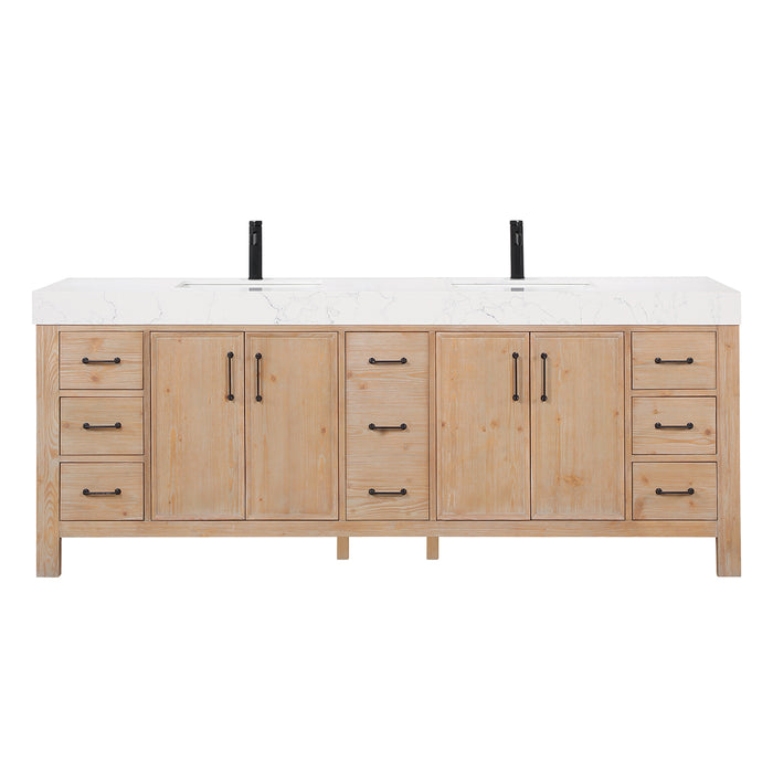84 Inch Vortex Double Bathroom Vanity – Fir Wood Cabinet with Dual Sinks and Lightning White Composite Surface
