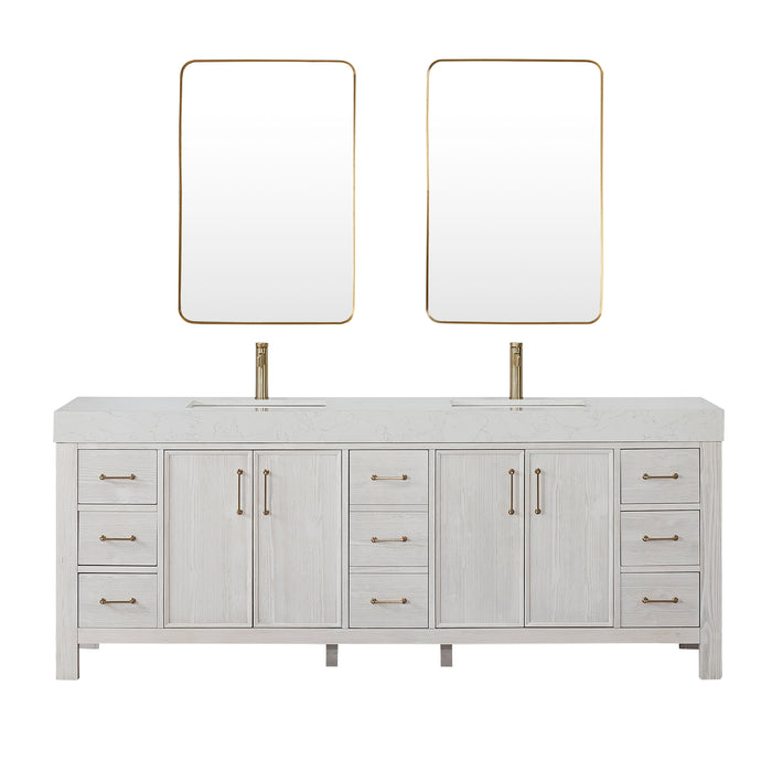 84 Inch Willow Double Vanity – Washed White Cabinet with Lightning White Countertop and Matching Mirror