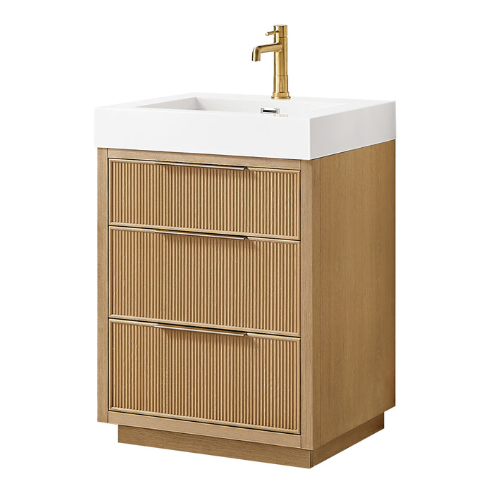 24 Inch Opal Vanity – Compact Ash Grey Bath Cabinet with Integrated White Stone Sink