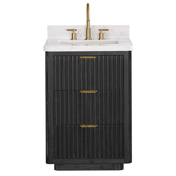 24-Inch Bloom Freestanding Bathroom Vanity – Compact Black Fir Wood withLightning White Countertop