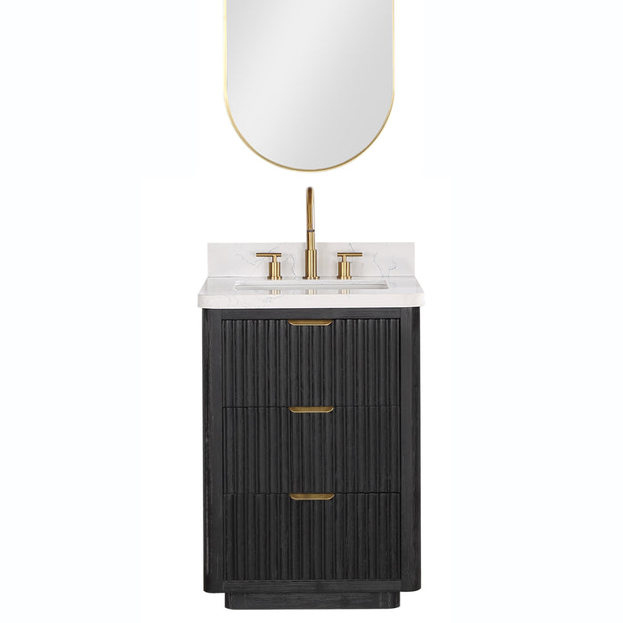 24 Inch Boheme Freestanding Vanity Set – Black Fir Cabinet with White Composite Counter & Mirror Included