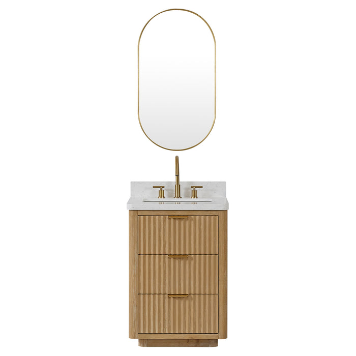 24 Inch Brio Single Sink Vanity – Washed Ash Grey Frame with Lightning White Countertop & Mirror Included