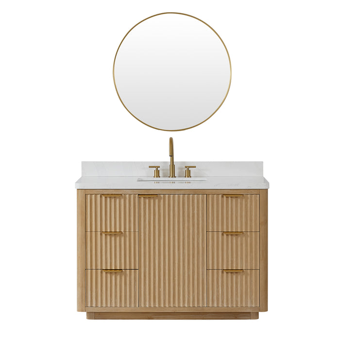 48-Inch Dawn Freestanding Vanity Set – Ash Grey Cabinet with Lightning White Composite Counter & Mirror