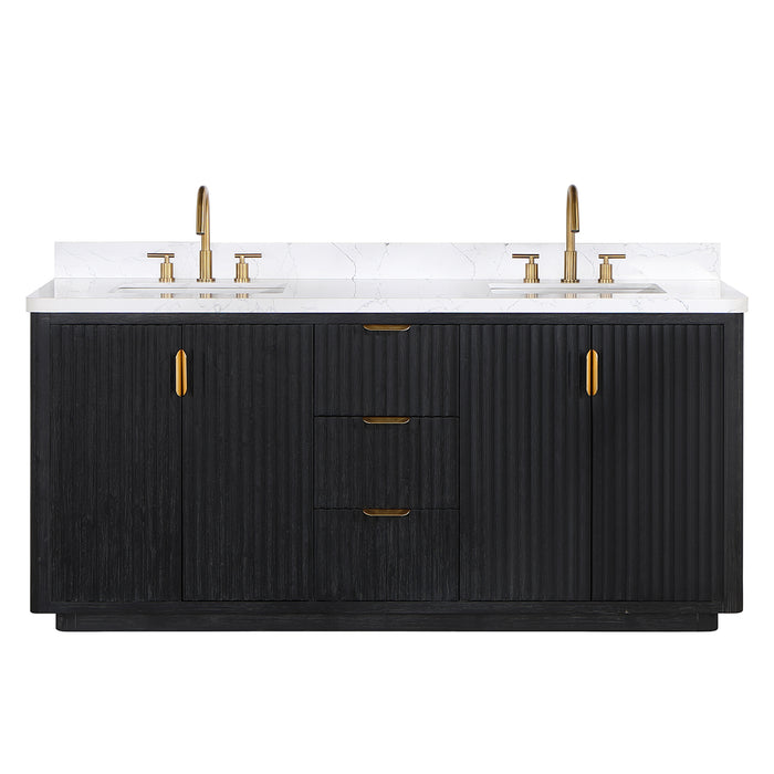 72-Inch Eden Double Sink Vanity – Freestanding Black Wood Cabinet with Lightning White Stone Top