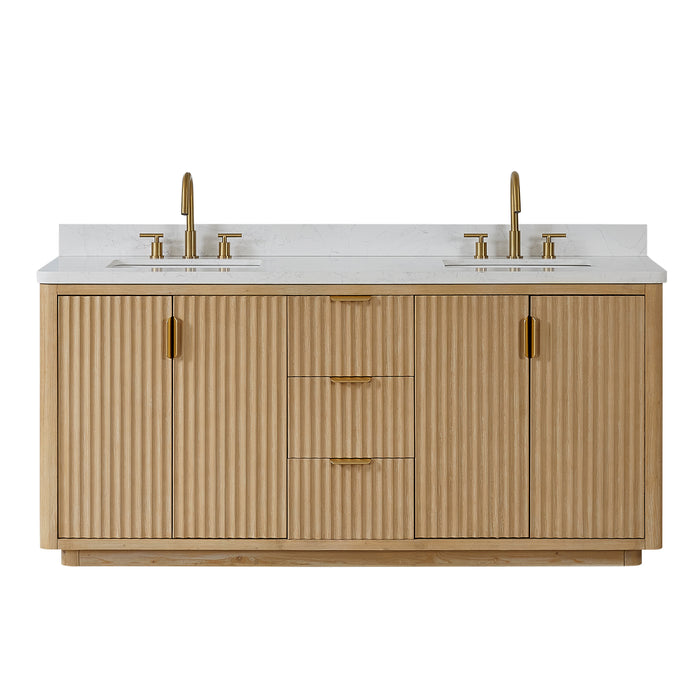 72-Inch Chara Bathroom Vanity – Washed Ash Grey Finish with Dual Sinks & White Composite Countertop