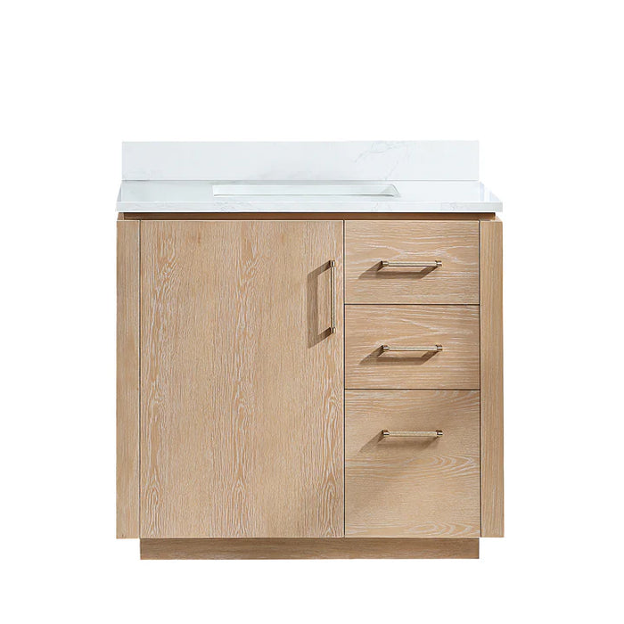 36-Inch Flint Bathroom Vanity Washed Ash Grey Freestanding with Composite Stone Top & USB Outlets