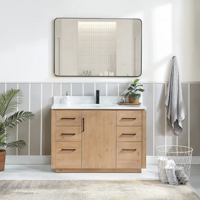 48-Inch Covelet Fir Wood Single Bathroom Vanity with Composite Stone Top, Undermount Sink & Mirror