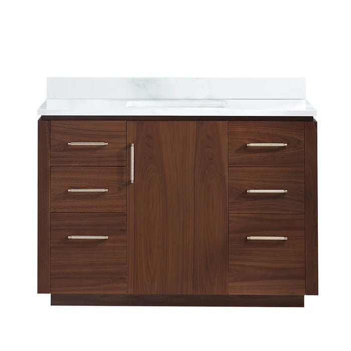 48-Inch Emberly Natural Walnut Free-Standing Single Bathroom Vanity with White Grain Composite Stone Top