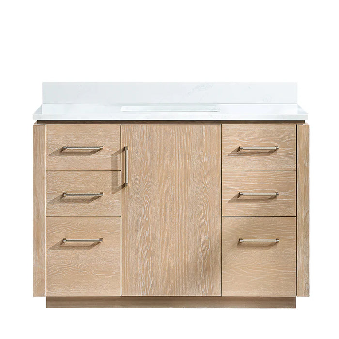 48-Inch Dovian Single Bathroom Vanity Washed Ash Grey Hardwood with White Grain Composite Top & Storage