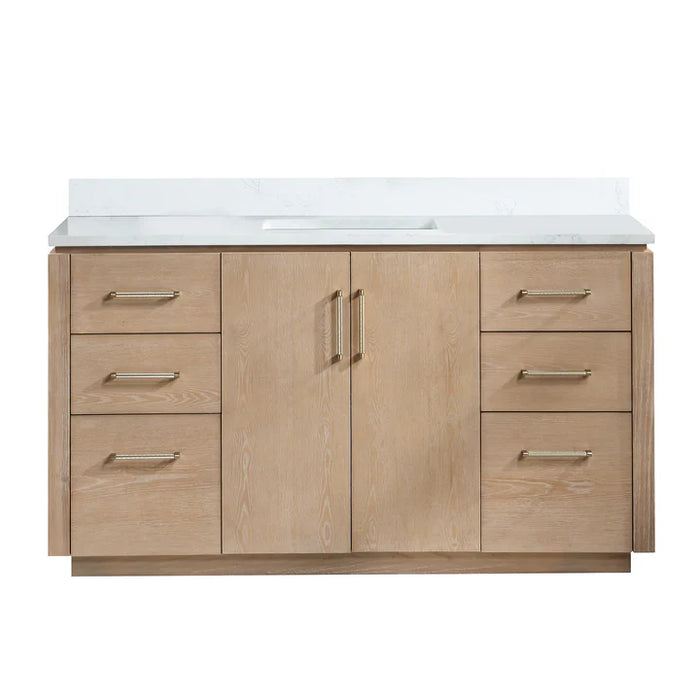 60-Inch Fenn Bathroom Vanity Washed Ash Grey Wood Freestanding with Composite Stone Countertop