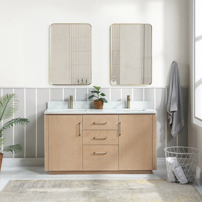 72-Inch Jora Fir Wood Brown Double Bathroom Vanity - Freestanding with White Grain Composite Top
