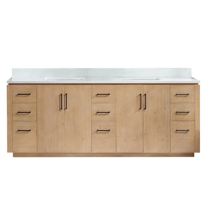 84-Inch Astra Fir Wood Brown Double Vanity Freestanding with White Stone Top and USB Outlets