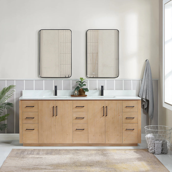 84-Inch Fir Wood Marlee Freestanding Double Vanity with White Composite Stone Top & Matching Mirror