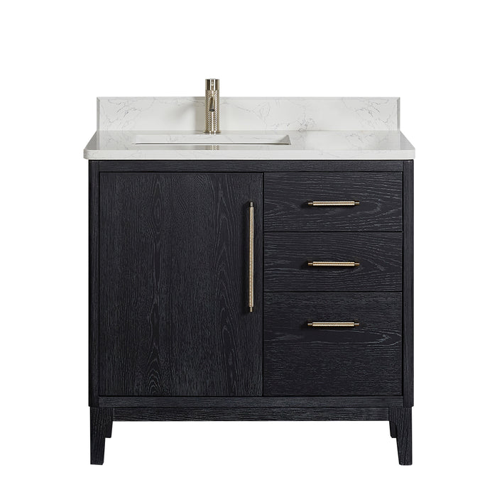 36 Inch Black Fir Wood Single Montreux Sink Vanity Freestanding with White Composite Stone Top & Undermount Basin