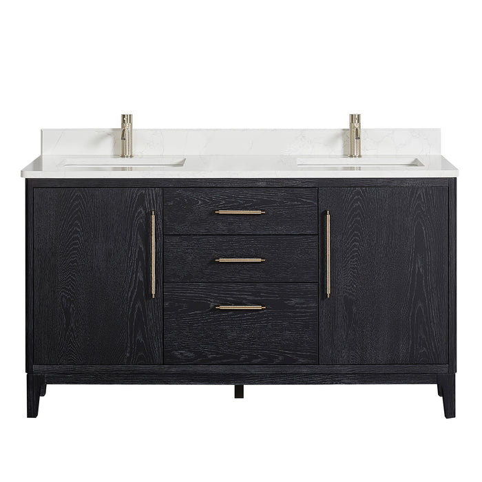 60-Inch Nebula Bathroom Vanity – Black Double Sink Fir Wood Base with White Composite Top