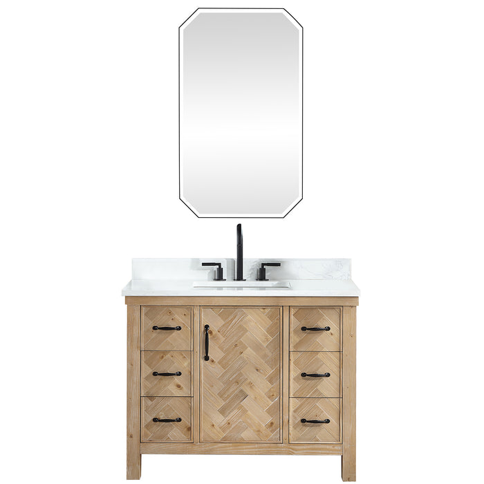 42-Inch Prism Bathroom Vanity – Spruce Wood Vanity with White Stone Top and Included Mirror