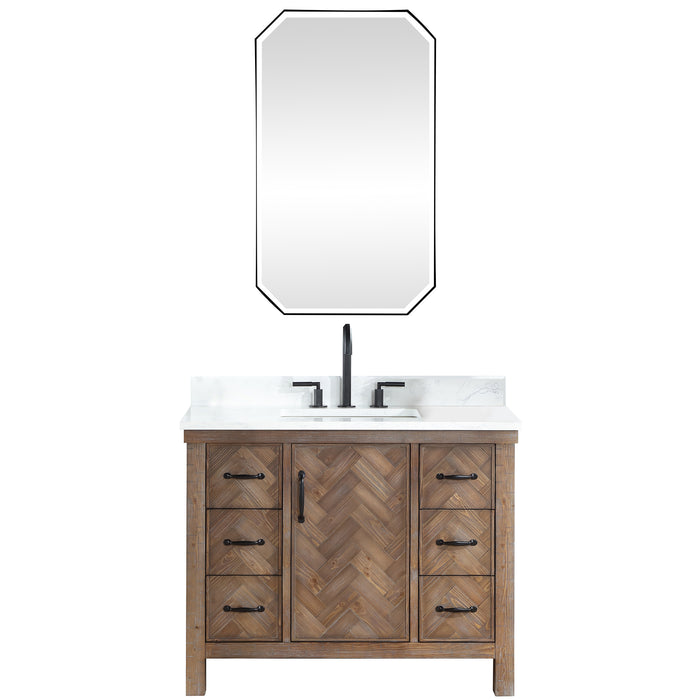 Javier 42" Free-standing Single Bath Vanity in Spruce Antique Gray with White Grain Composite Stone Top and Mirror