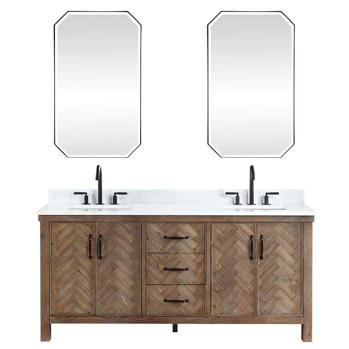 72-Inch Sage Freestanding Double Sink Vanity – Antique Gray Cabinet with White Stone Countertop & Matching Mirror