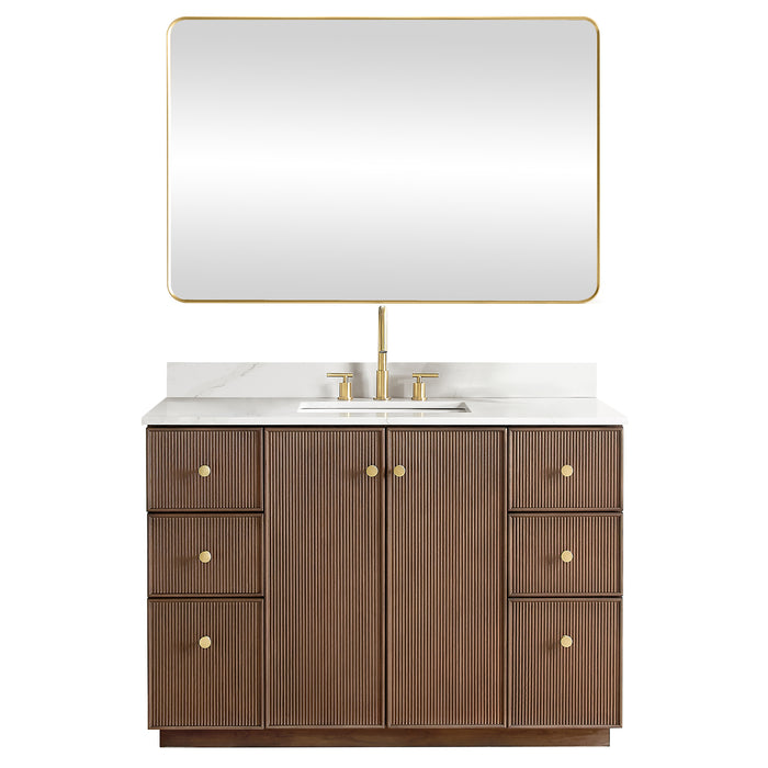 48-Inch Dark Brown Oak Concord Vanity Single Sink Freestanding Bathroom Cabinet with Fish Maw Quartz Top Mirror Included