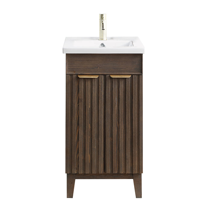 18-Inch Furtado Single Bathroom Vanity - Free-Standing Spruce Aged Brown Wood with White Drop-In Basin