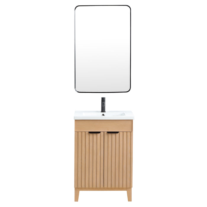 24-Inch Geode Brown Fir Wood Bathroom Vanity Freestanding Single with Drop-In White Basin