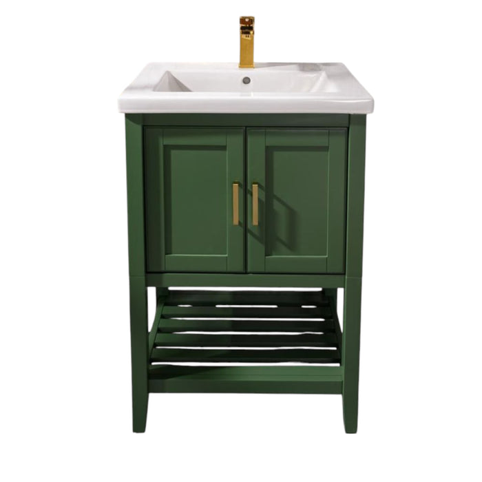 Cheyenne 24" Green Bathroom Vanity Set - White Ceramic Top and Sink with Single Faucet Hole