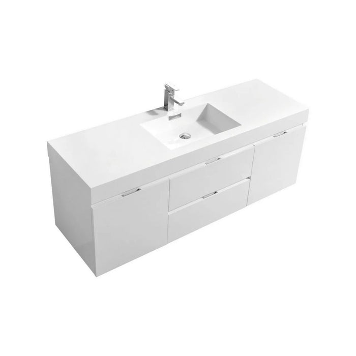 Amisa 60" Modern White Wall Mount Bathroom Vanity – Single Sink with Soft-Close Doors and Drawers