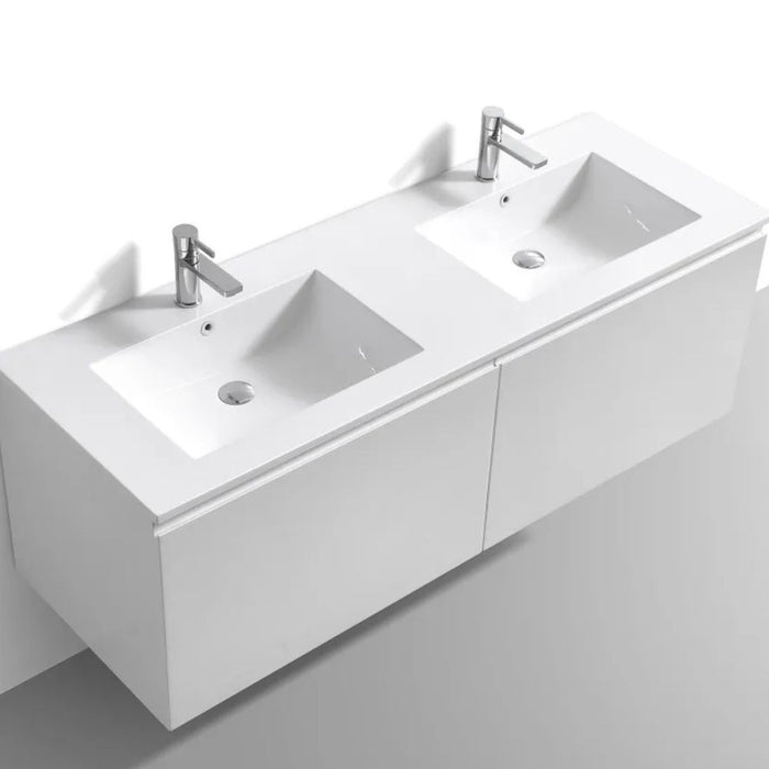 Diva 60" White Double Sink Wall Mounted Bathroom Vanity – Contemporary Floating Vanity with Drawers