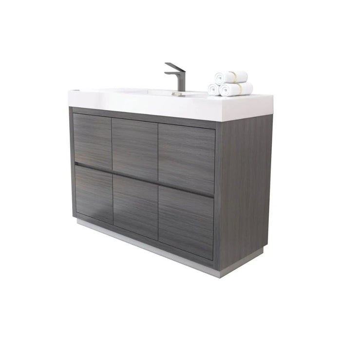 Bliss 48" Vulcan Ash Grey Wood Free Standing Modern Bathroom Vanity