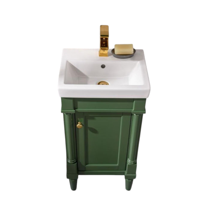 Bardot 18" Green Sink Vanity – Compact Single Door with White Ceramic Basin