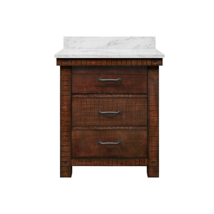 30 Inch Dawn Rustic Sienna Wood Single Sink Vanity with Carrara White Marble Top