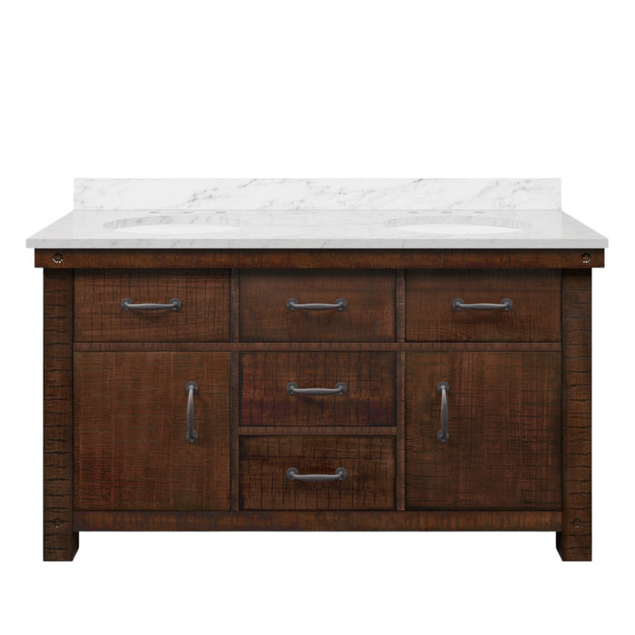 60 Inch Dapper Carrara White Marble Double Sink Bathroom Vanity Rustic Sienna