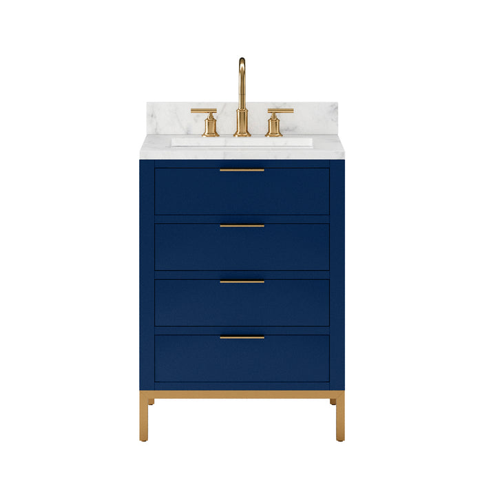 24 Inch Emory Marble Bathroom Vanity Monarch Blue Single Sink with Gold Hardware & Faucets
