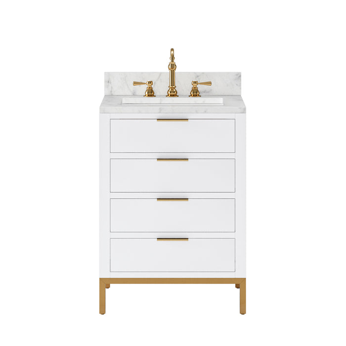 24 Inch Treasure Carrara White Marble Countertop Bathroom Vanity Pure White Cabinet Undermount Sink