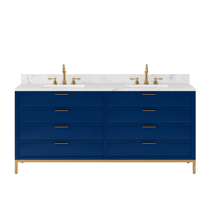Lark 72-Inch Double Undermount Sink Vanity with Carrara Marble Satin Gold Faucets