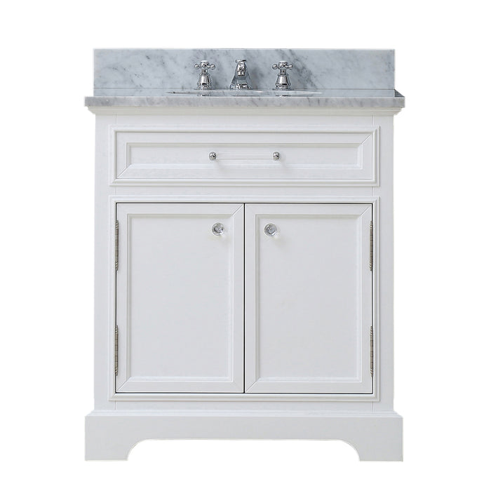 30 Inch Freestanding Phoenix White Marble Bathroom Vanity with Chrome Hardware