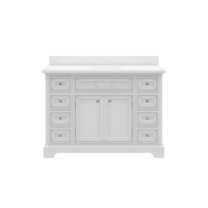48 Inch Primrose Pure White Vanity with Carrara Marble Countertop Single Undermount Sink
