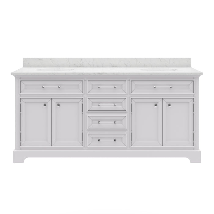 72 Inch Pure White Charme Double Undermount Sink Bathroom Vanity with Marble Countertop