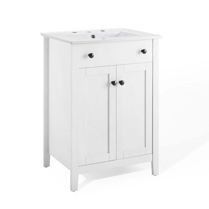 24-Inch Spiro Modern Single Bath Vanity Wood MDF All White Finish with Soft-Close Doors Ceramic Basin