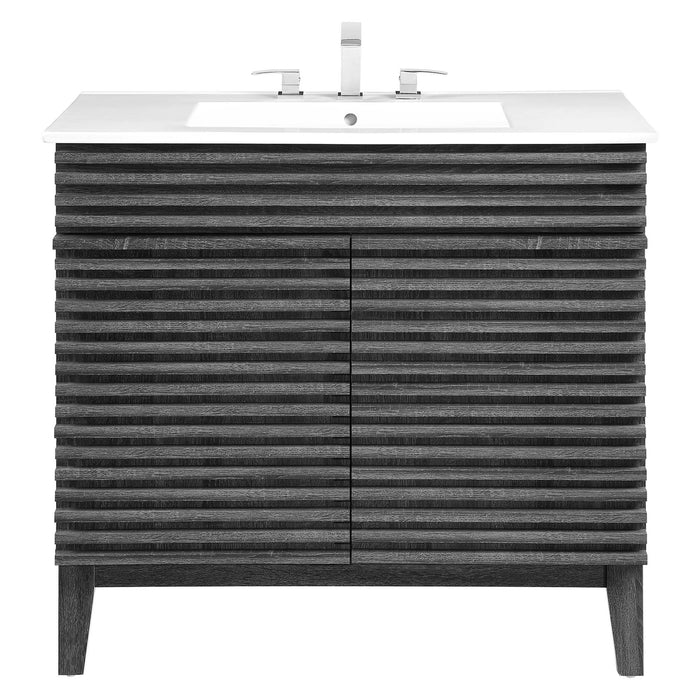36-Inch Jed Vanity – Slatted Front with Open Storage, Sink Not Included