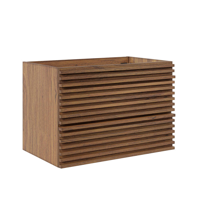 30 Inch Ferris Wall-Hung Vanity Cabinet – Walnut Finish with Open Storage, No Sink