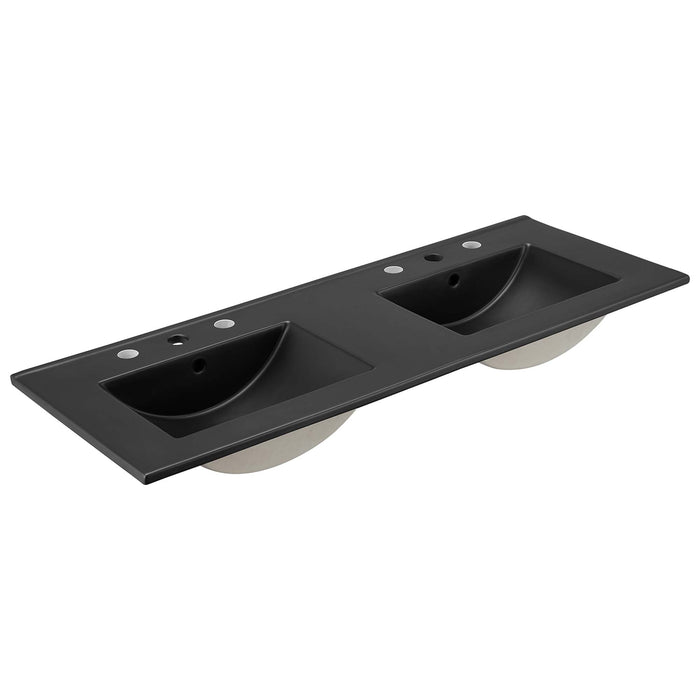 48-Inch Jethro Double Basin Sink – White Ceramic Countertop Vanity Fixture