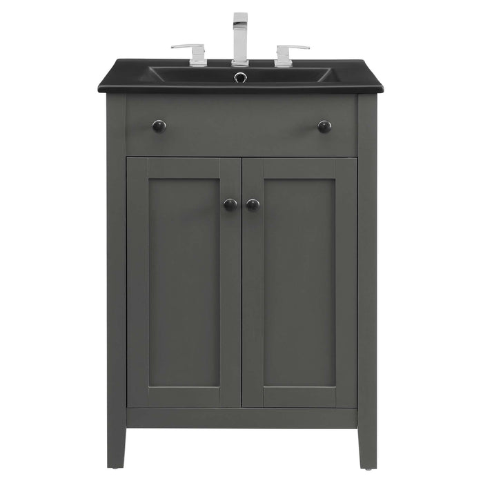 24-Inch Bagnolet Modern Single Bathroom Vanity Wood MDF Gray Black with Tapered Legs Integrated Ceramic
