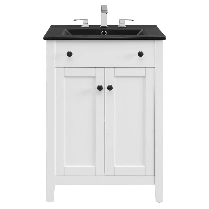 24-Inch Pantin Modern Single Bathroom Vanity Wood MDF White Black with Tapered Legs Integrated Ceramic