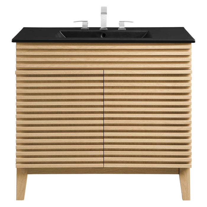36-Inch Annette Modern Vanity – Walnut Wood Finish with Minimalist Look & Cabinet Only