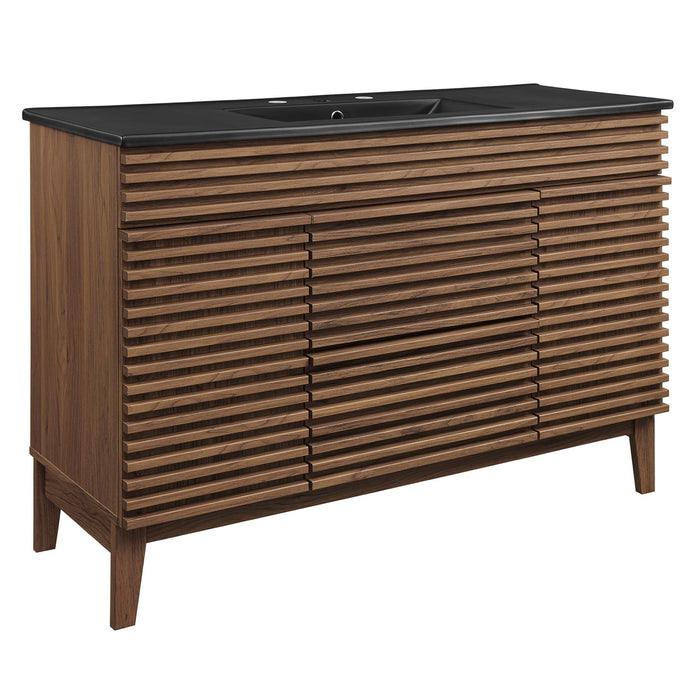 48-Inch Touchstone Single Bathroom Vanity MDF Walnut Black with Tapered Wood Legs Integrated Ceramic