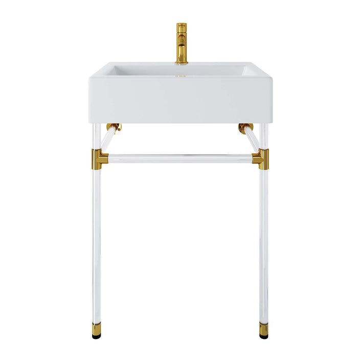 24-Inch Berwick Single Wall-Mount Bathroom Vanity Contemporary White with Ceramic Basin