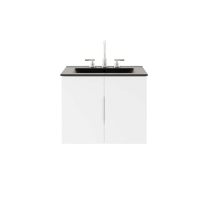 24-Inch Jevin Modern White Wall-Mount Bathroom Vanity Clean-Lined Style with Ceramic Basin and Soft-Close Doors