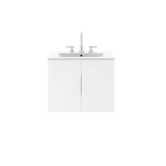 24-Inch Elijah All White MDF Wall-Mount Bathroom Vanity Design with White Integrated Countertop and Storage